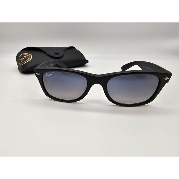 Ray-Ban New Wayfarer Sunglasses RB2132 Matte Black Blue/Grey Lens Polarized - Picture 1 of 11
